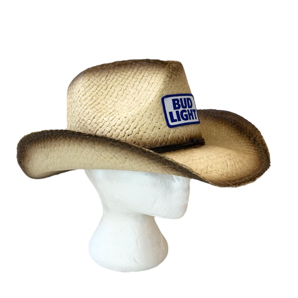Bud Light Logo Straw Beach Cowboy Hat with Curved Brim Tan